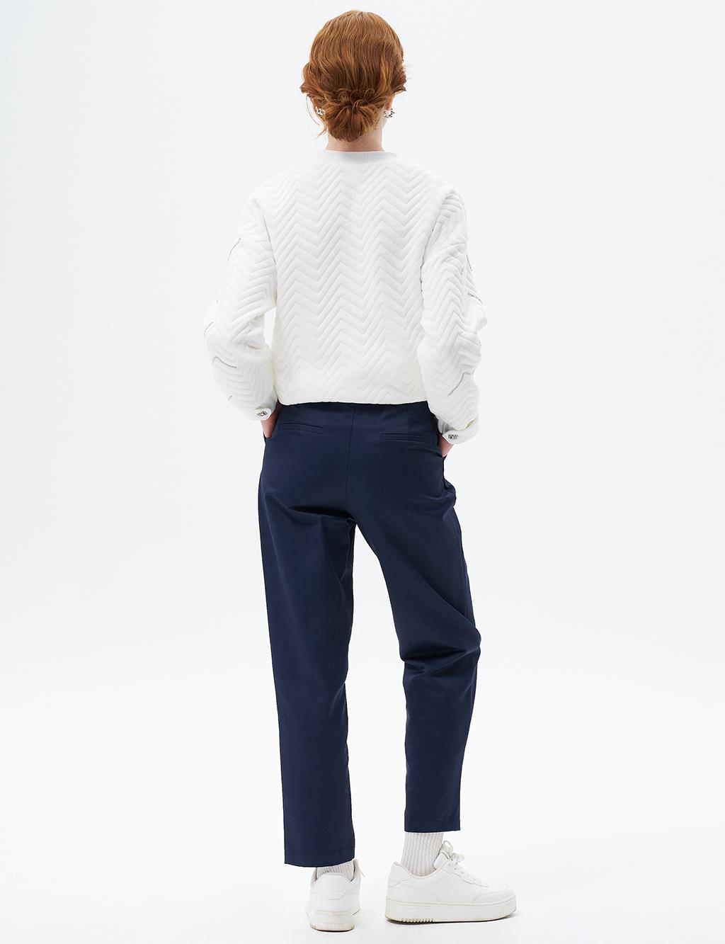 Carrot Pants with Pleated Logo Dark Navy Blue