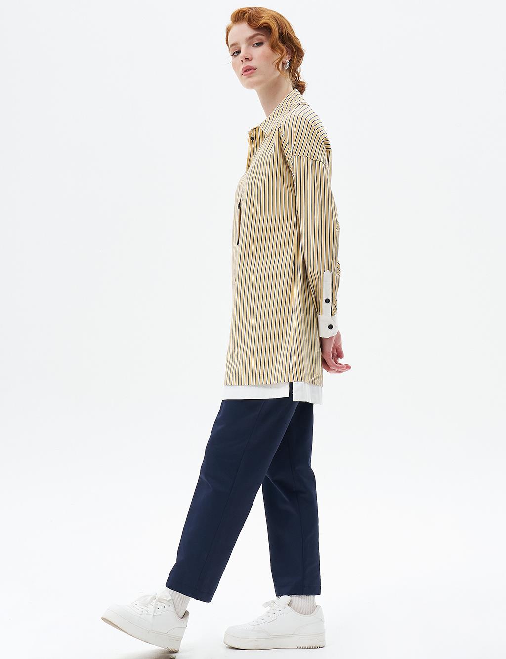 Snap-Button Shirt-Detail Poplin Tunic Yellow