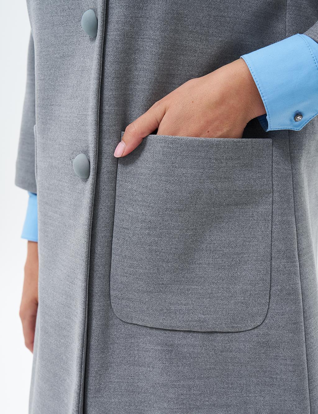 Three Quarter Sleeve Cashmere Coat Gray