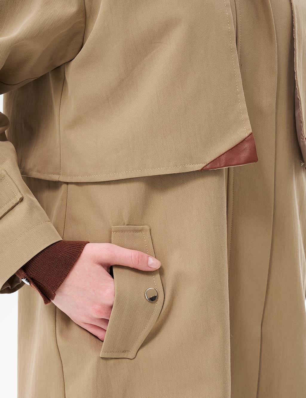Stand Collar Coat with Pocket Detail Beige