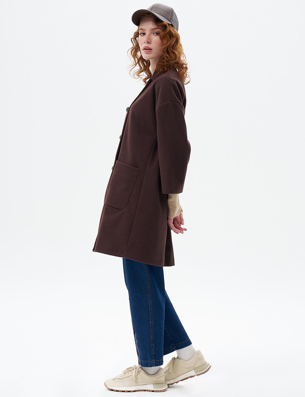 Three Quarter Sleeve Cashmere Coat Coffee