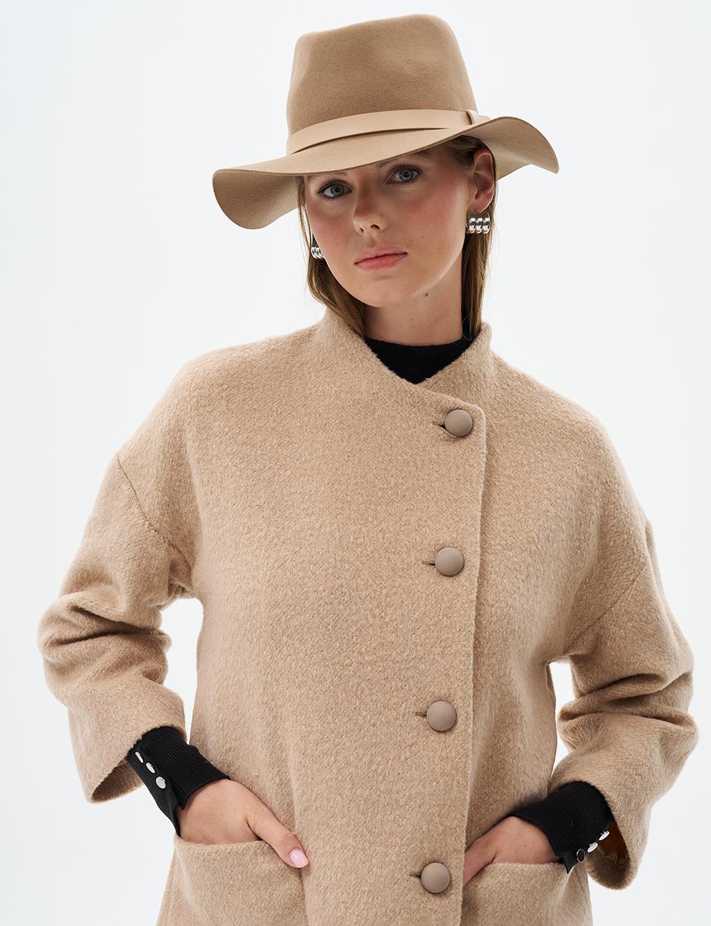 Three Quarter Sleeve Cashmere Coat Beige