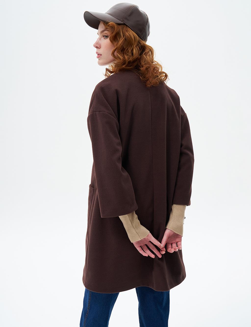 Three Quarter Sleeve Cashmere Coat Coffee
