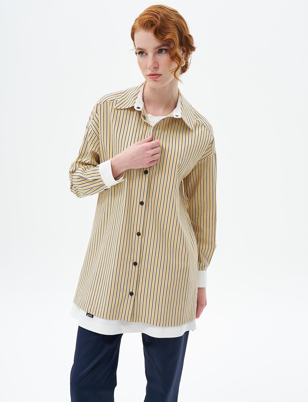 Snap-Button Shirt-Detail Poplin Tunic Yellow