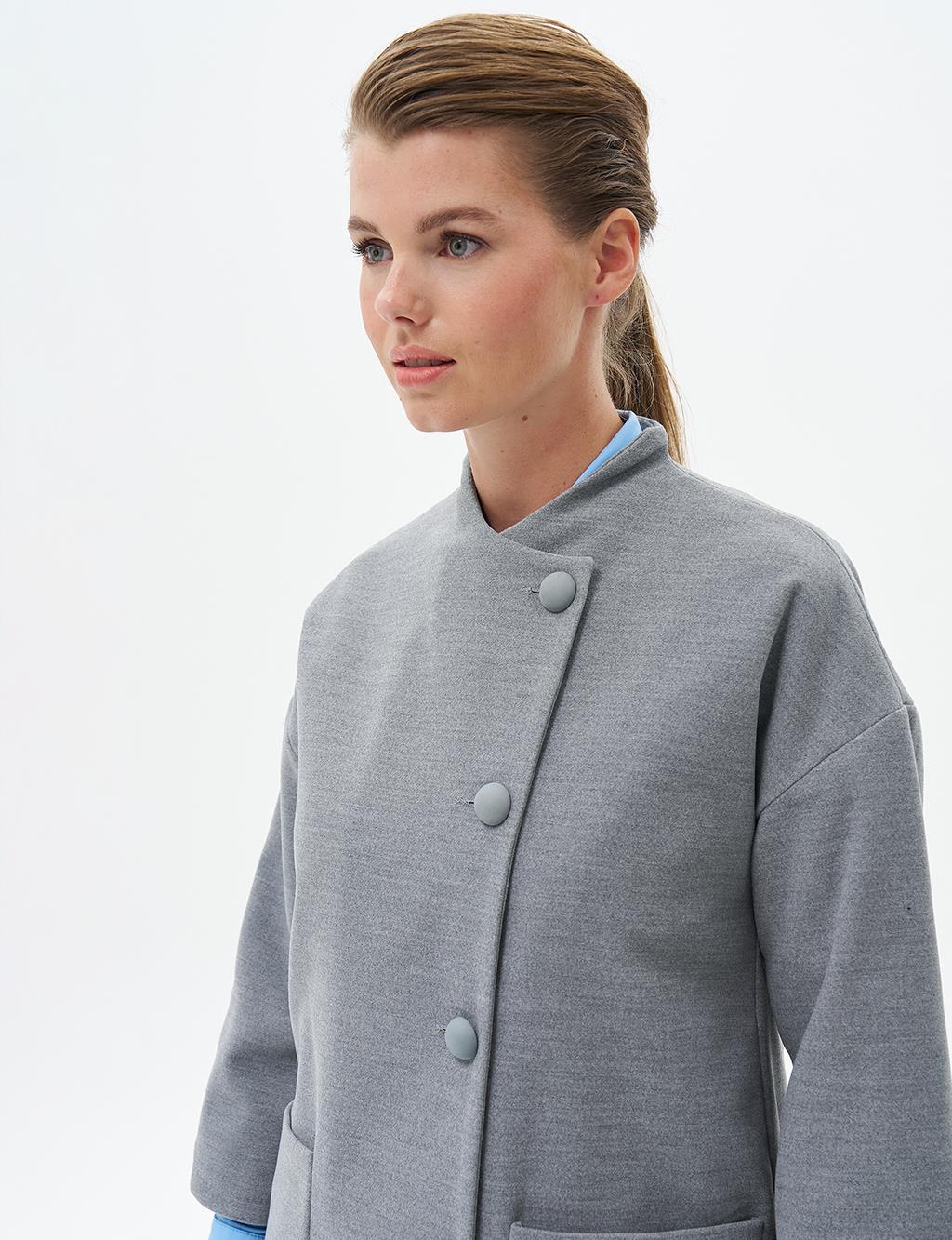 Three Quarter Sleeve Cashmere Coat Gray
