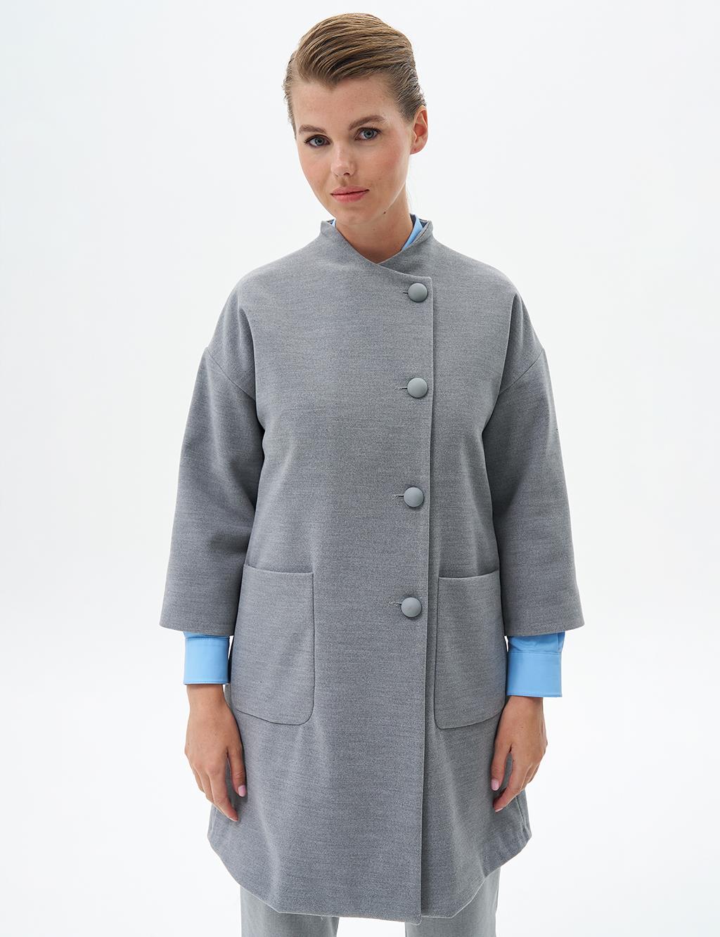 Three Quarter Sleeve Cashmere Coat Gray