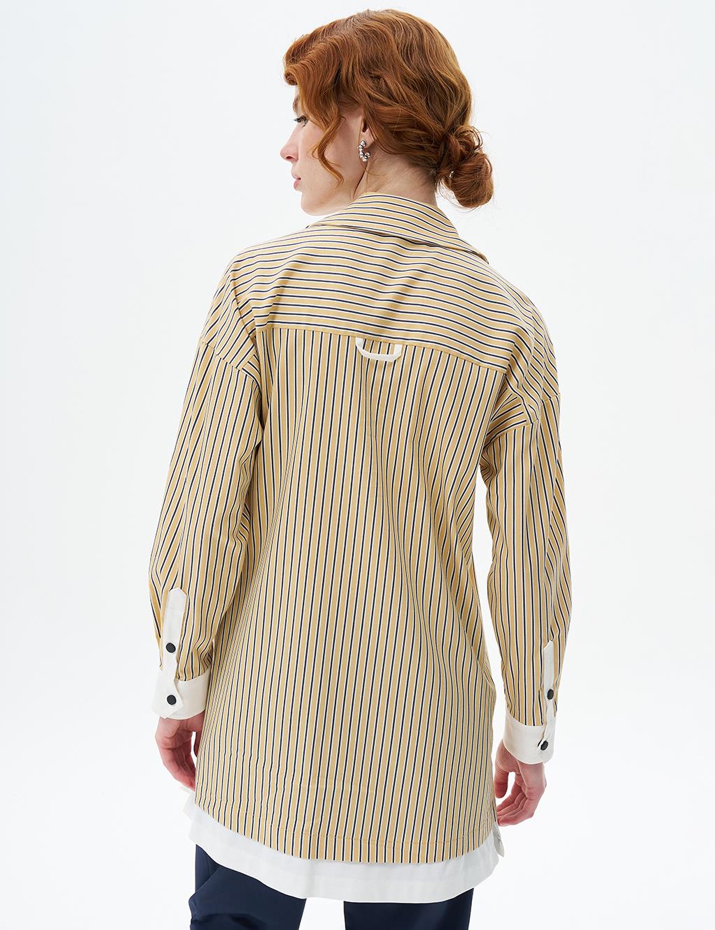 Snap-Button Shirt-Detail Poplin Tunic Yellow