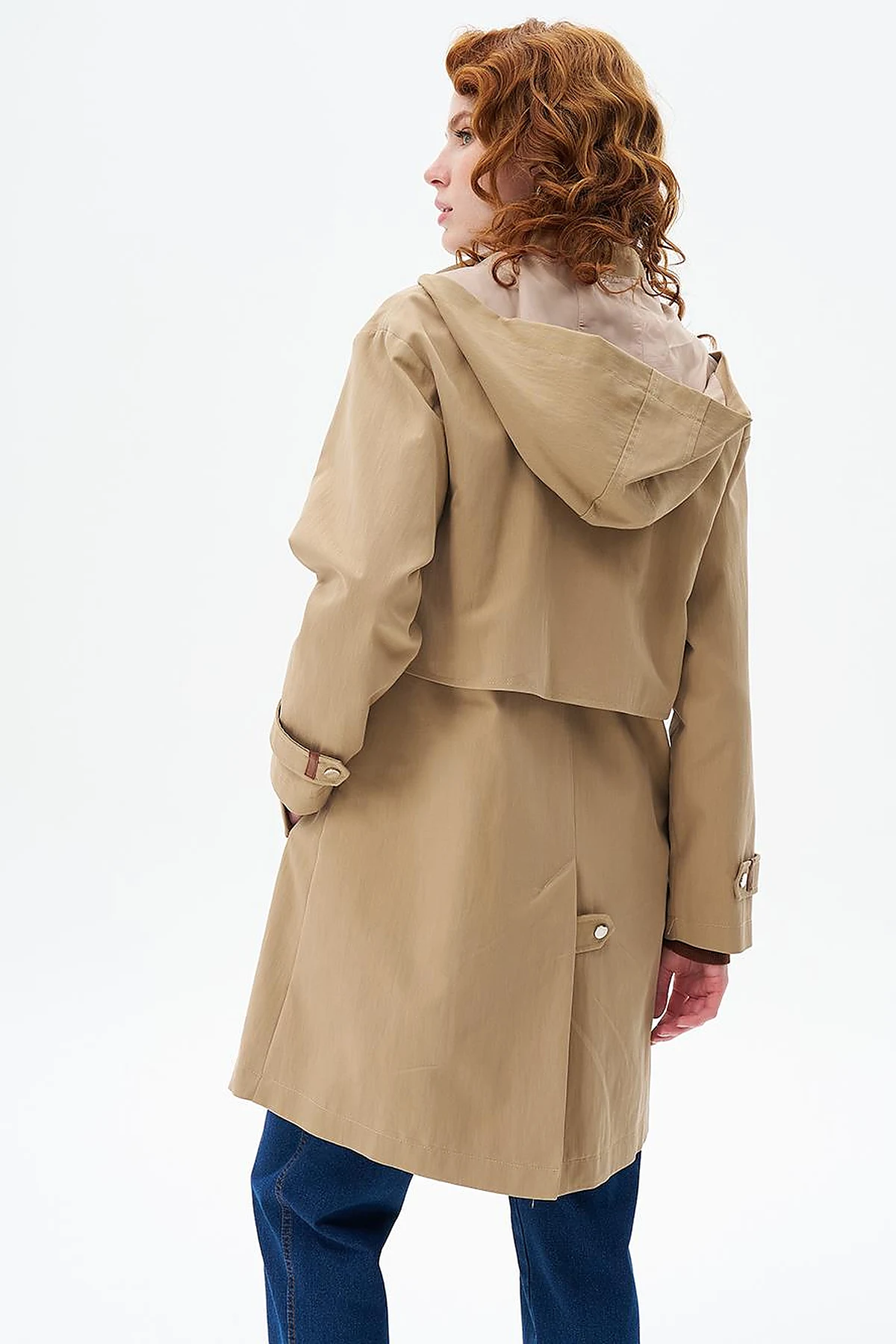 Stand Collar Coat with Pocket Detail Beige