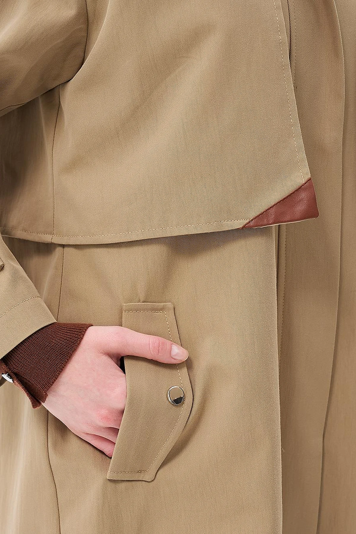 Stand Collar Coat with Pocket Detail Beige