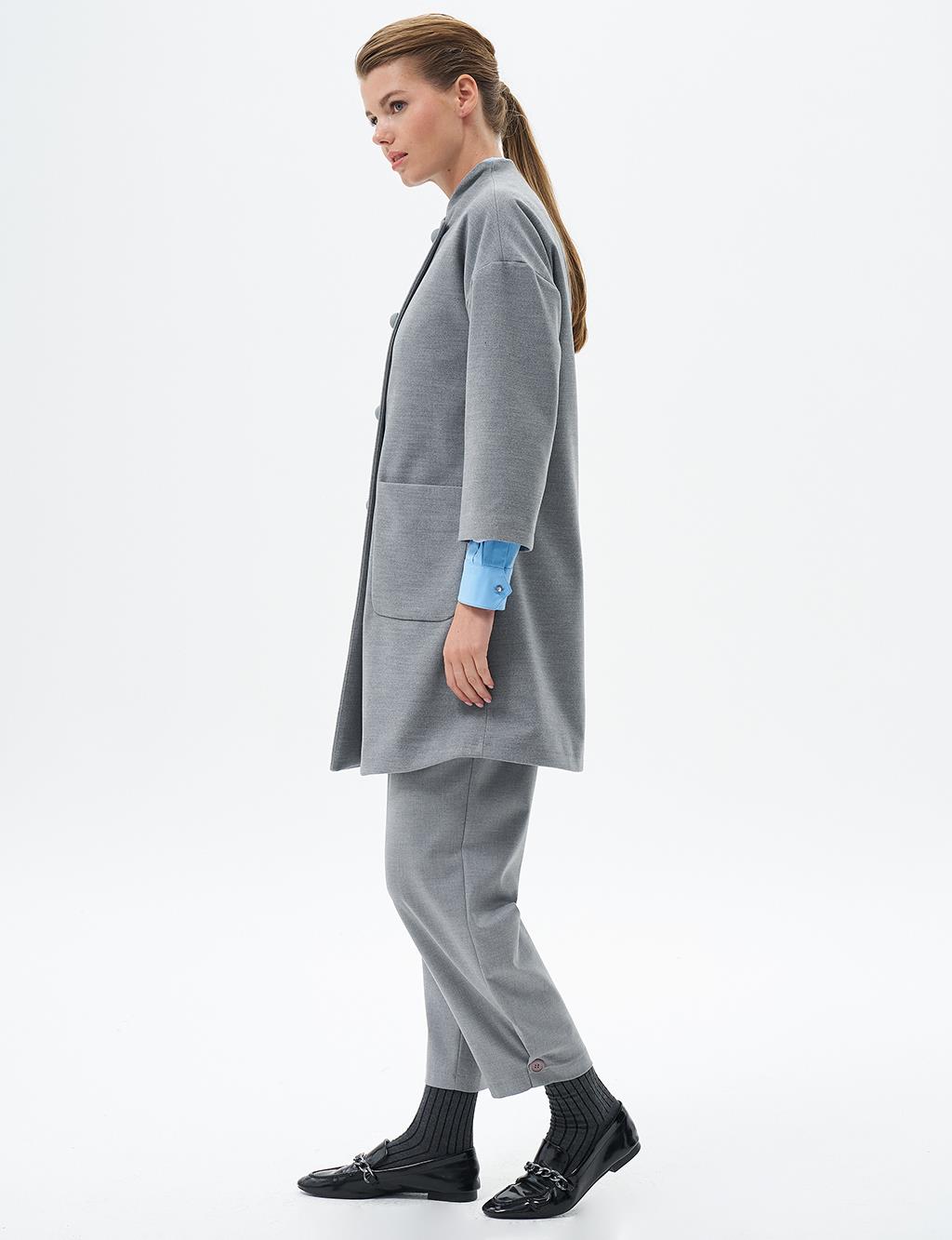 Three Quarter Sleeve Cashmere Coat Gray