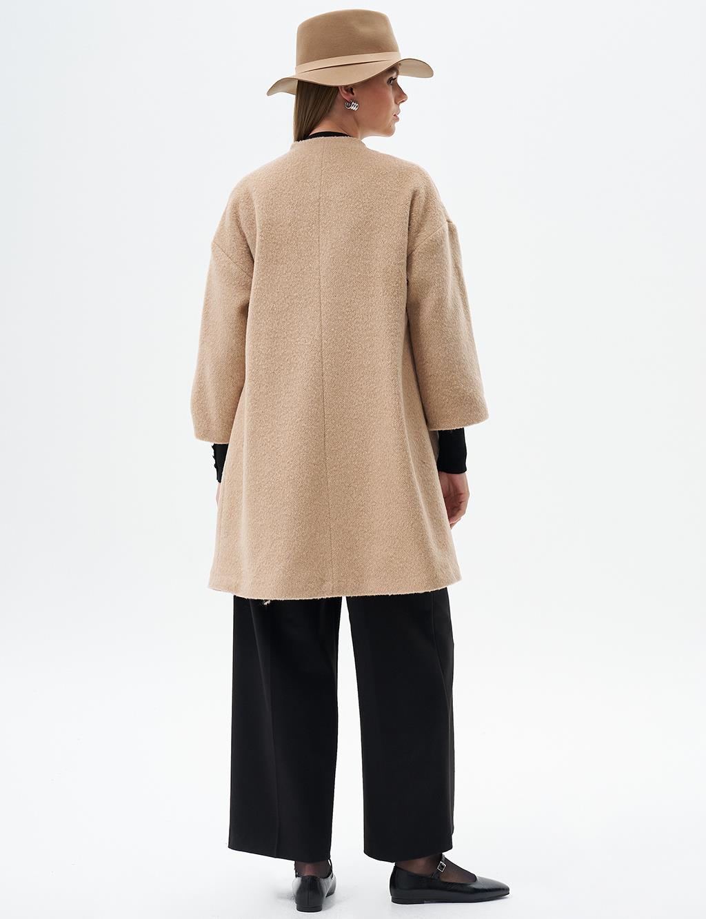 Three Quarter Sleeve Cashmere Coat Beige