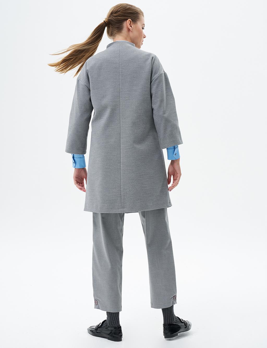 Three Quarter Sleeve Cashmere Coat Gray