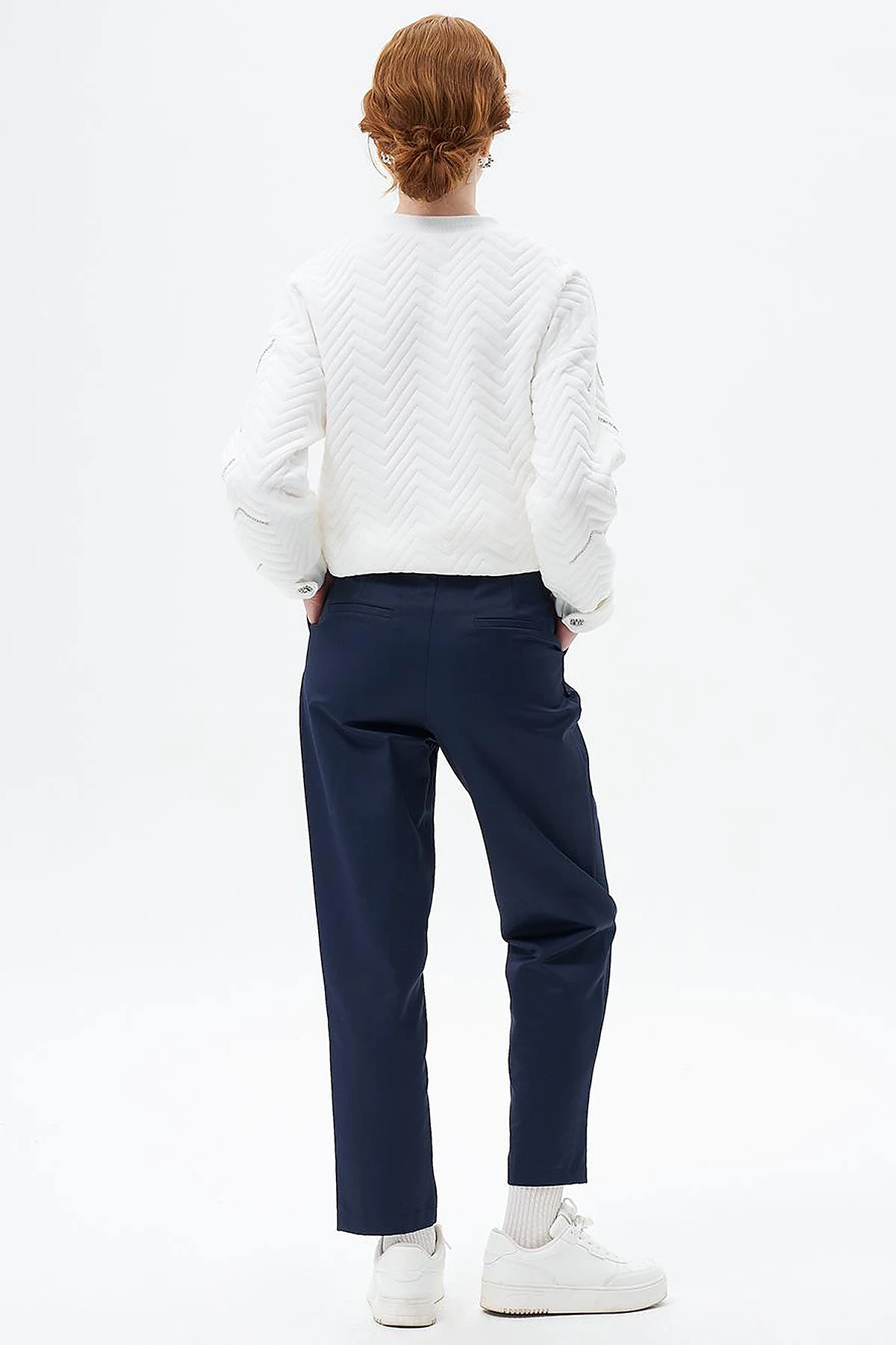 Carrot Pants with Pleated Logo Dark Navy Blue