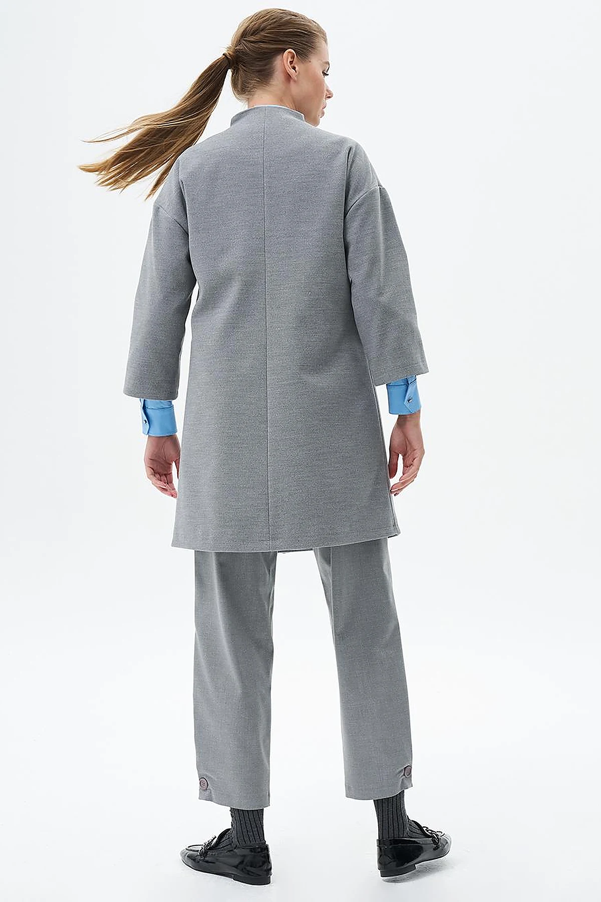 Three Quarter Sleeve Cashmere Coat Gray