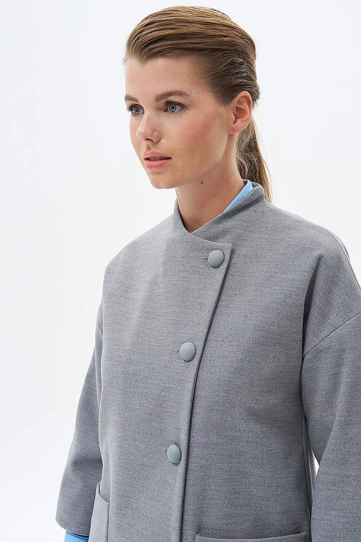Three Quarter Sleeve Cashmere Coat Gray