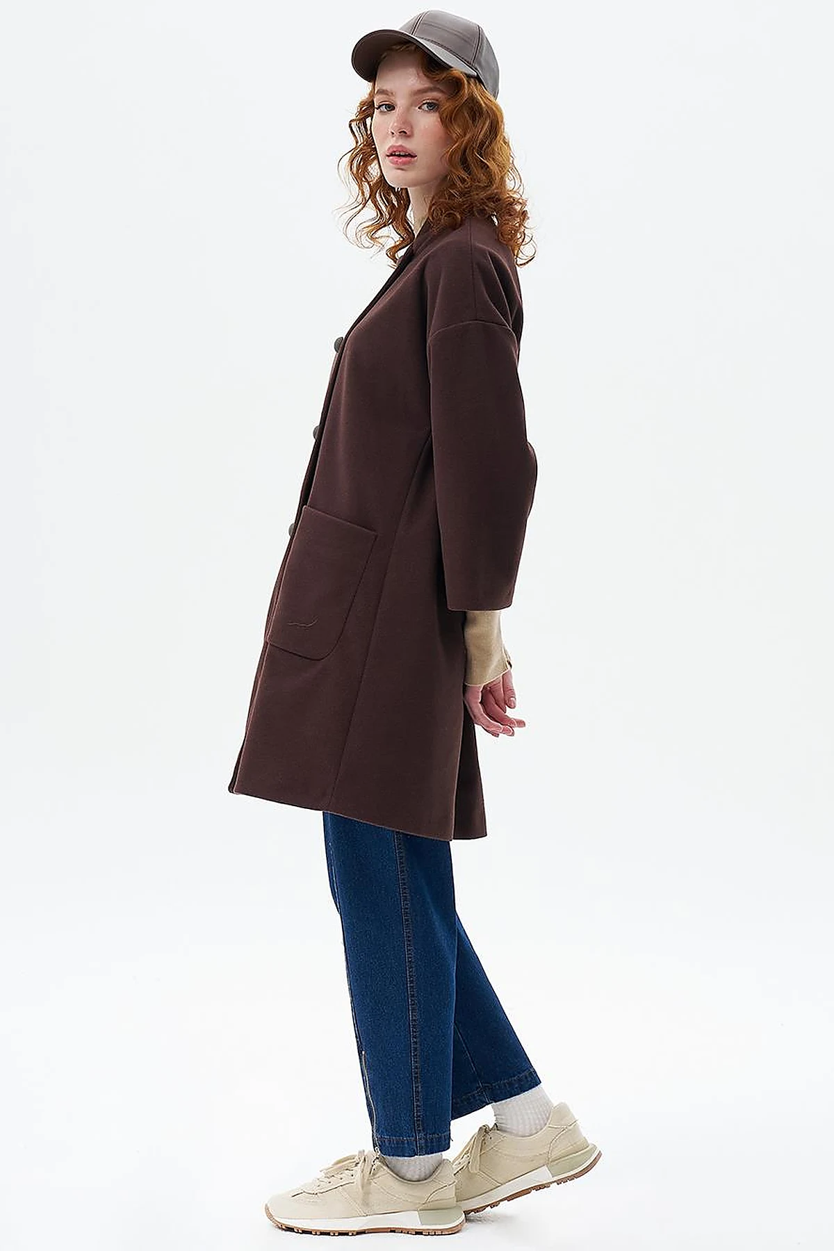 Three Quarter Sleeve Cashmere Coat Dark Coffee