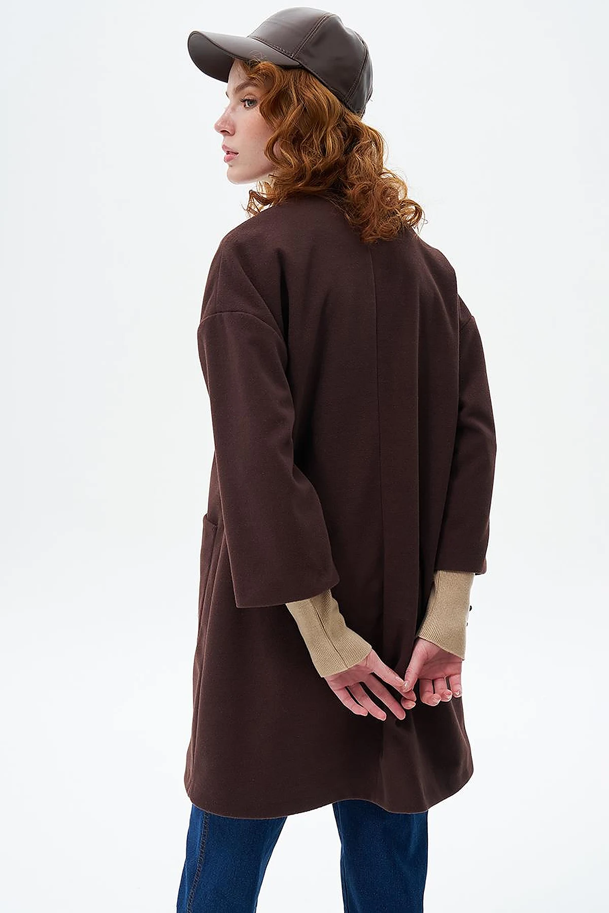 Three Quarter Sleeve Cashmere Coat Dark Coffee
