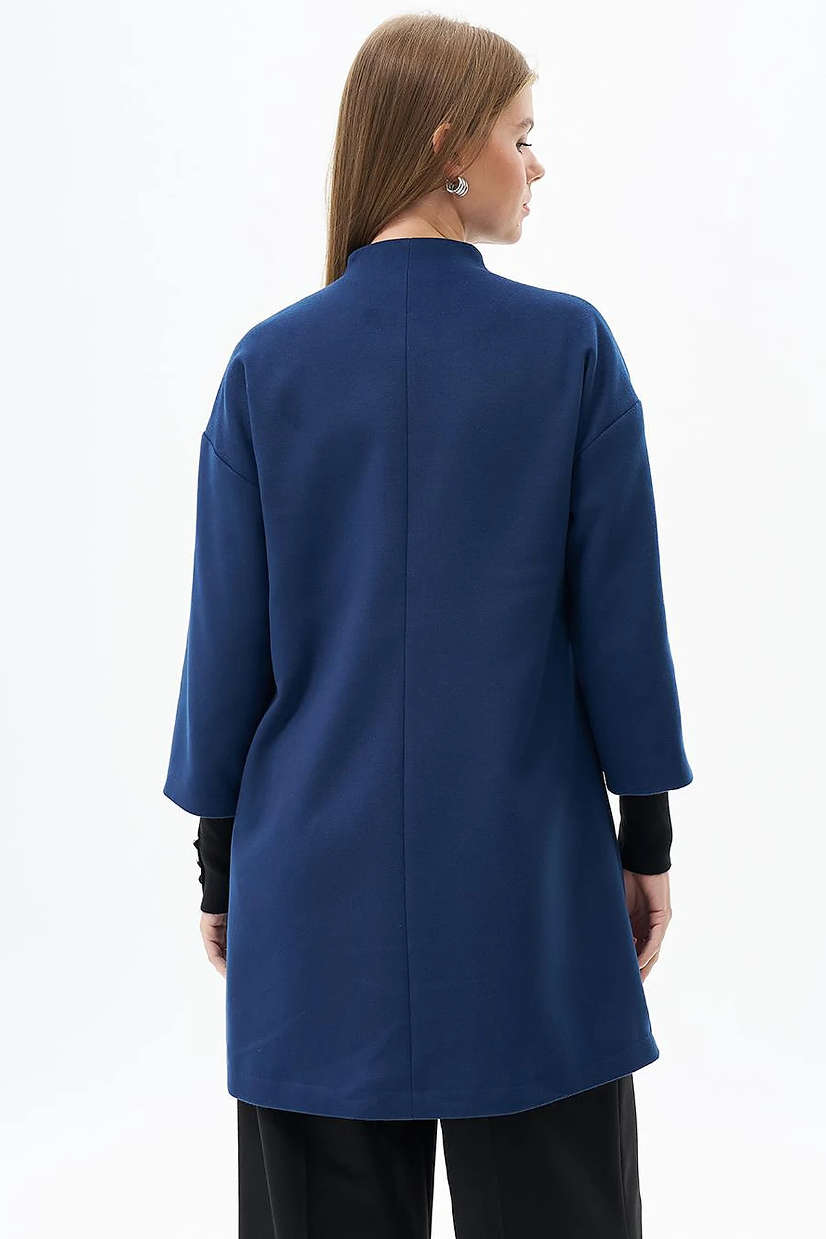 Three Quarter Sleeve Cashmere Coat Navy Blue
