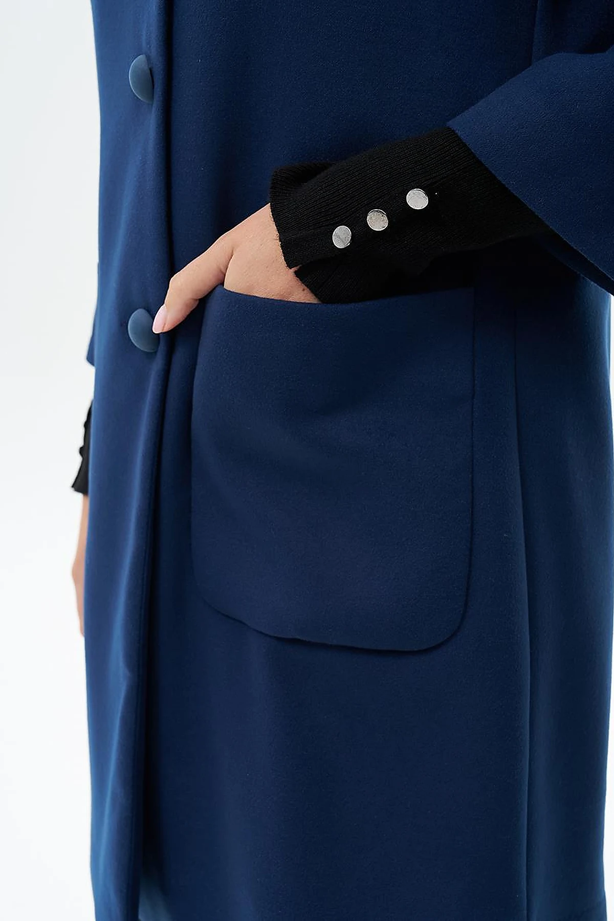 Three Quarter Sleeve Cashmere Coat Navy Blue