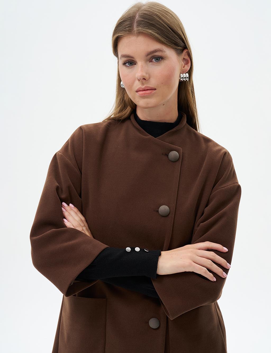 Three Quarter Sleeve Cashmere Coat Coffee