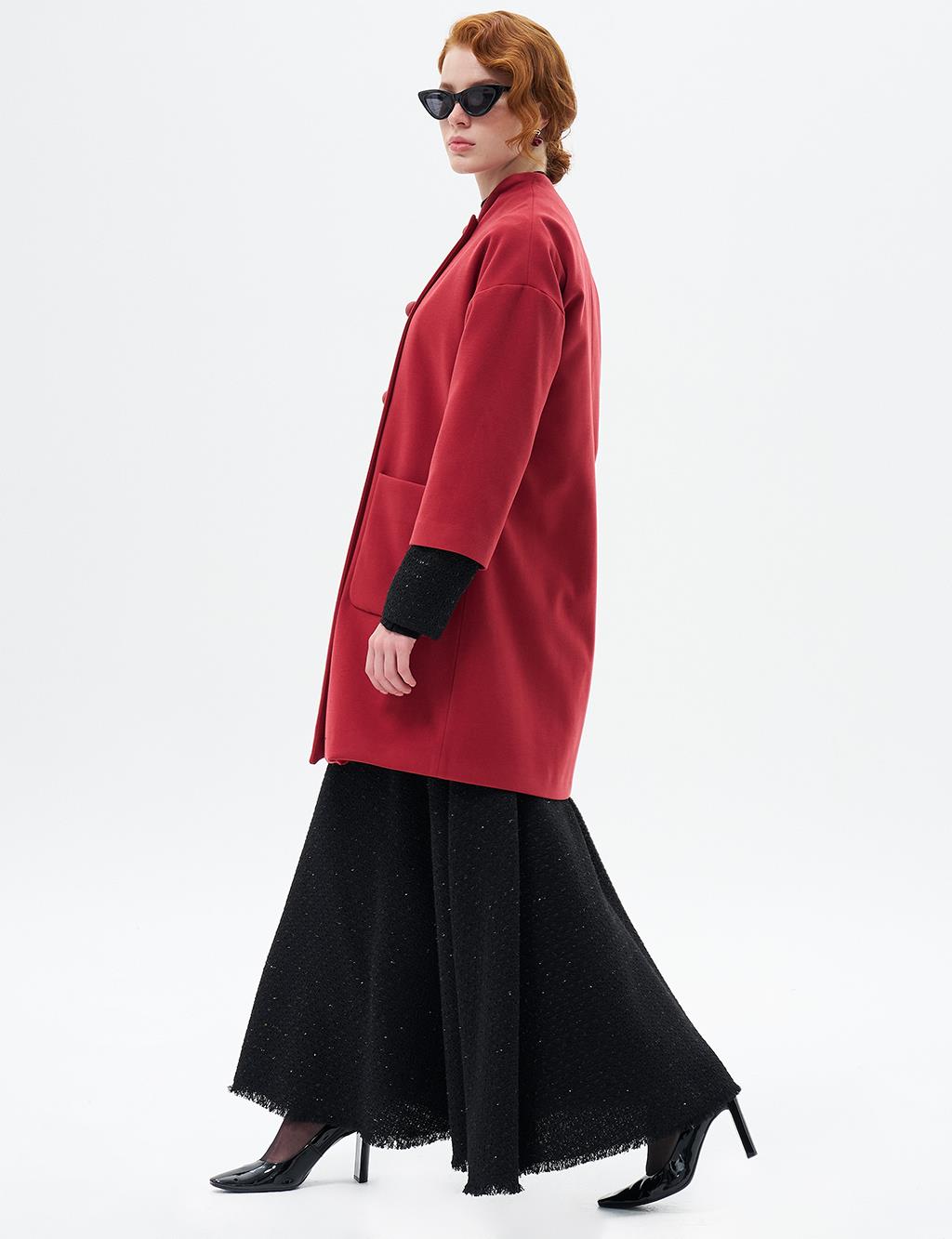 Three Quarter Sleeve Cashmere Coat Pomegranate Flower