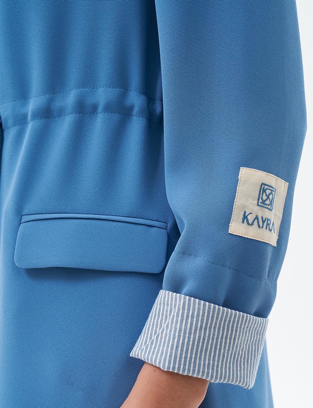 Waist Detailed Jacket with Flap Pocket Crown Blue