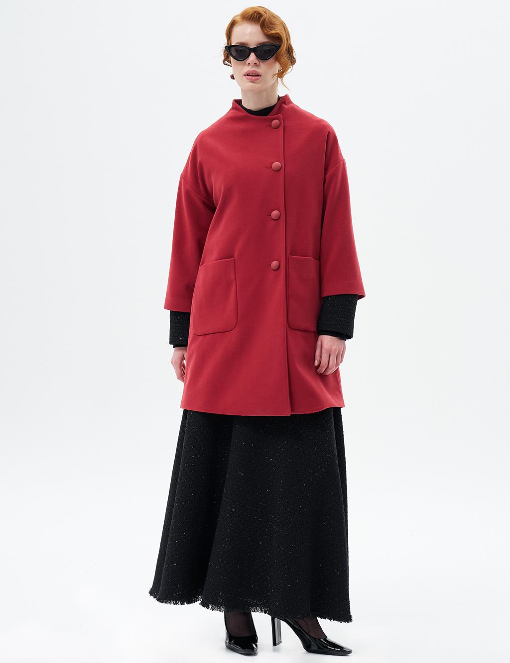 Three Quarter Sleeve Cashmere Coat Pomegranate Flower