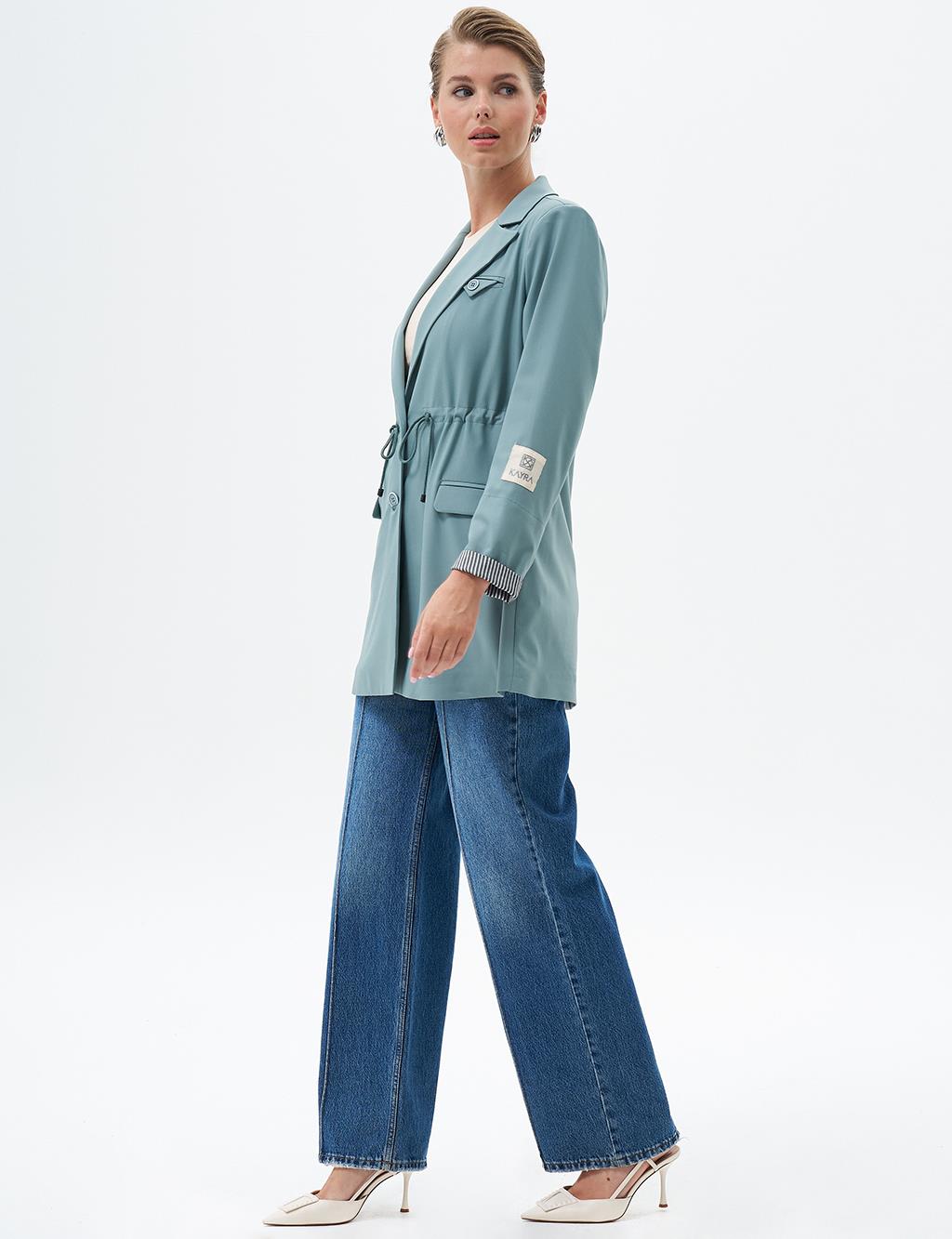 Waist Detailed Jacket with Flap Pocket Nefti