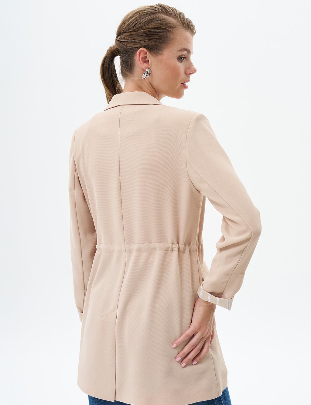 Waist Detailed Jacket with Flap Pocket Beige
