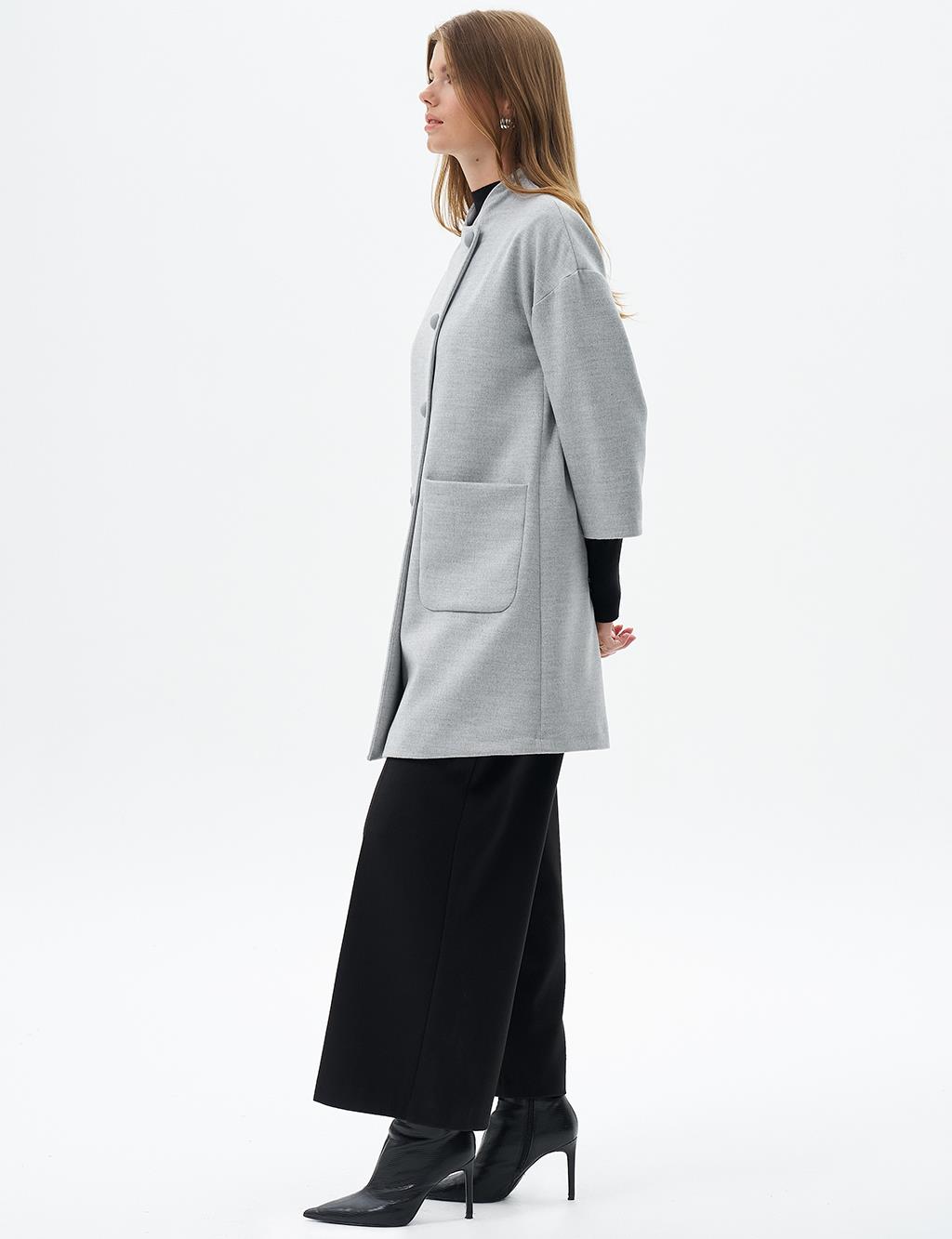 Three Quarter Sleeve Cashmere Coat Light Gray