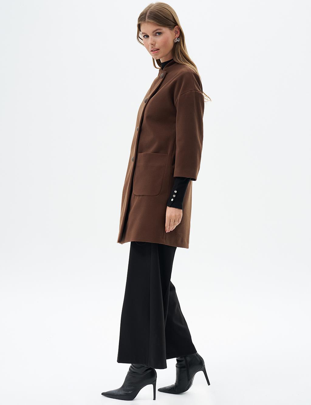 Three Quarter Sleeve Cashmere Coat Coffee