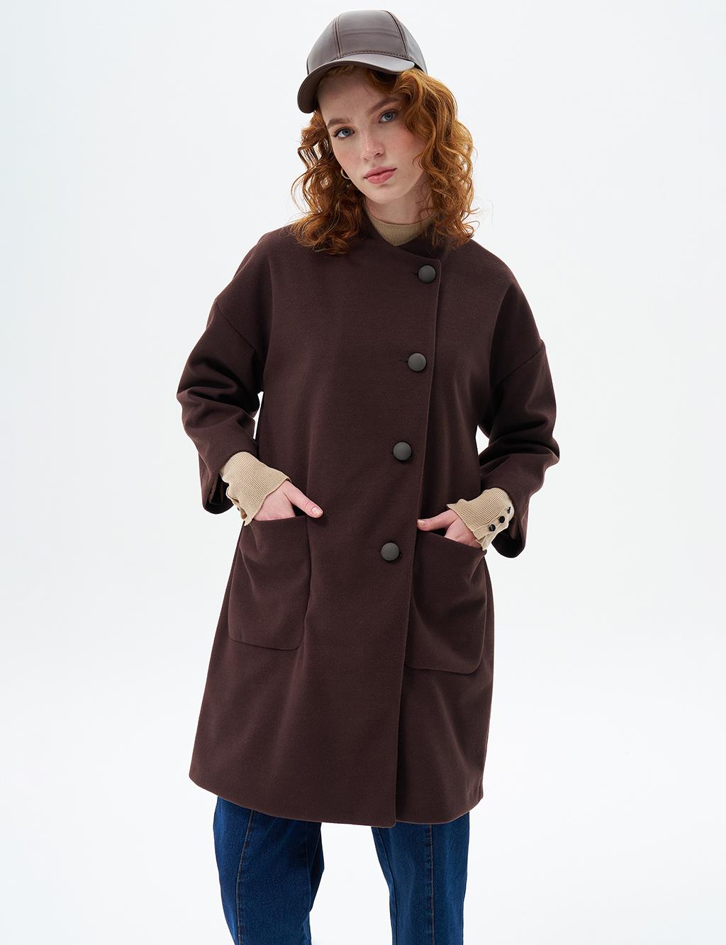 Three Quarter Sleeve Cashmere Coat Coffee