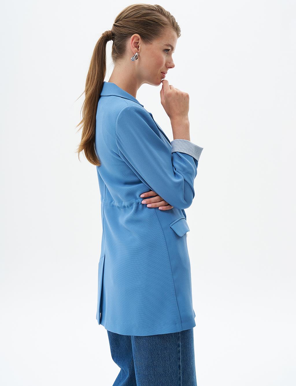 Waist Detailed Jacket with Flap Pocket Crown Blue