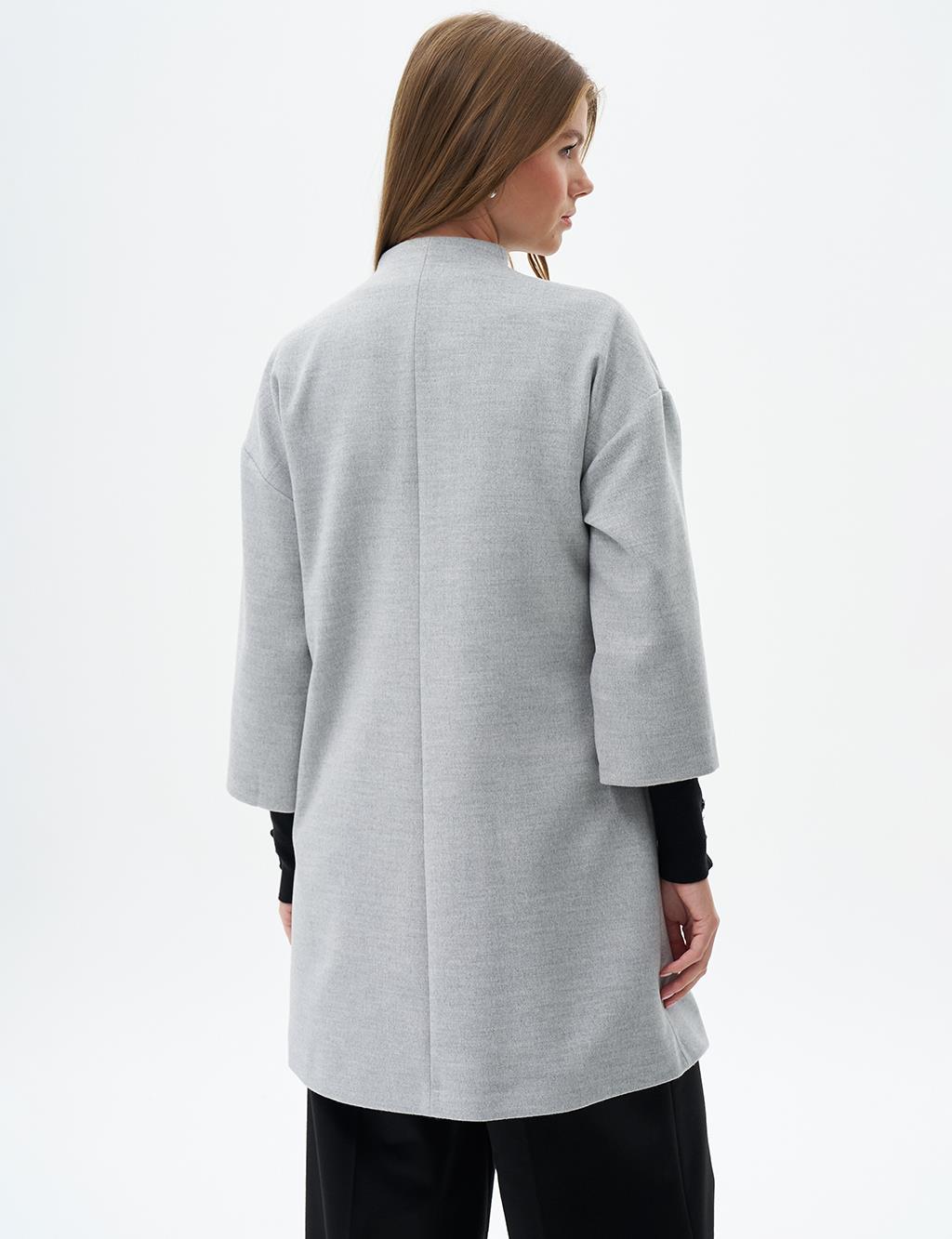 Three Quarter Sleeve Cashmere Coat Light Gray