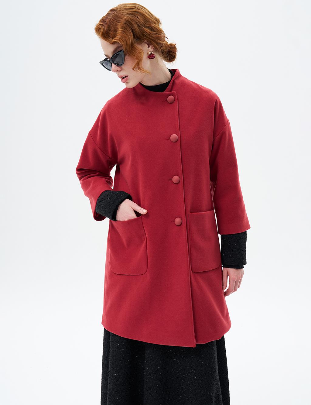 Three Quarter Sleeve Cashmere Coat Pomegranate Flower