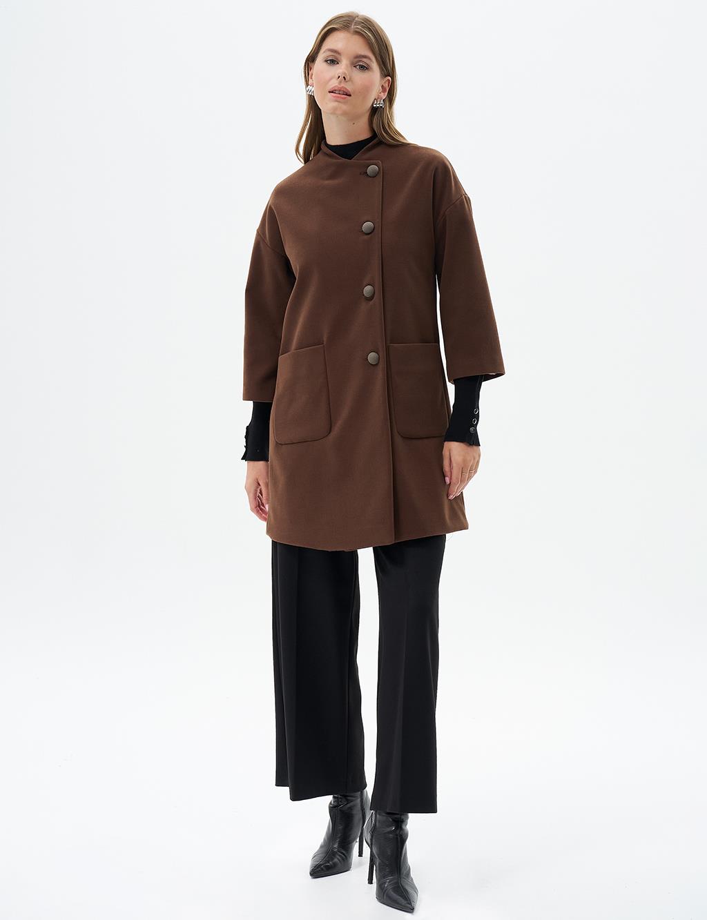 Three Quarter Sleeve Cashmere Coat Coffee