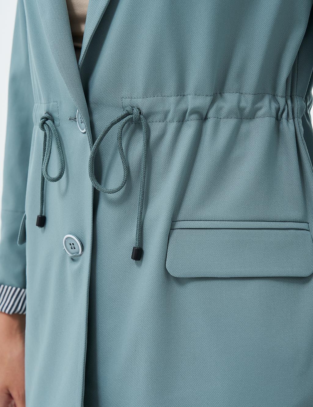 Waist Detailed Jacket with Flap Pocket Nefti