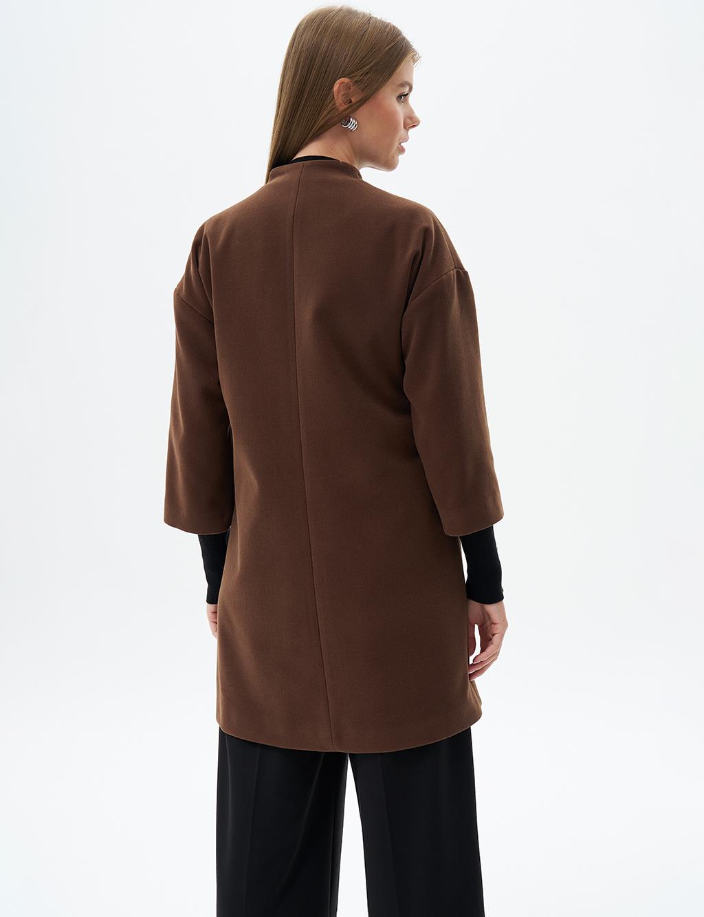 Three Quarter Sleeve Cashmere Coat Coffee
