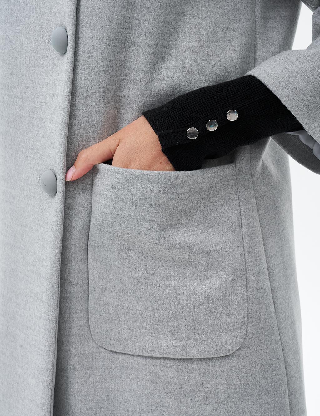 Three Quarter Sleeve Cashmere Coat Light Gray
