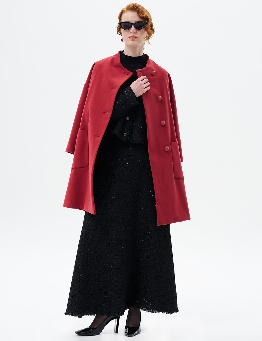 Three Quarter Sleeve Cashmere Coat Pomegranate Flower