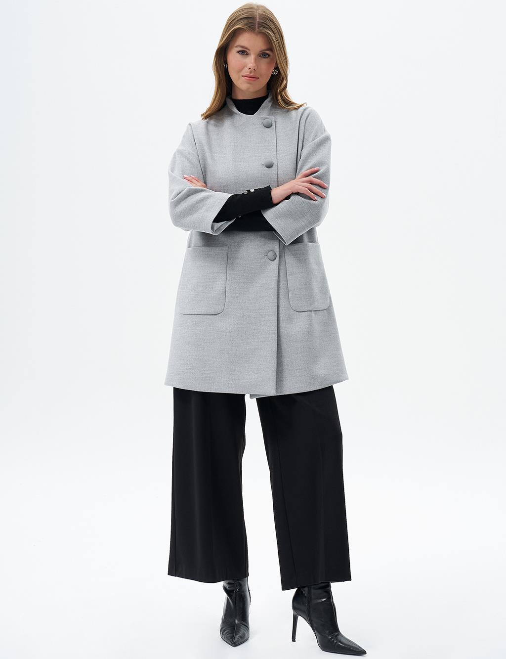 Three Quarter Sleeve Cashmere Coat Light Gray