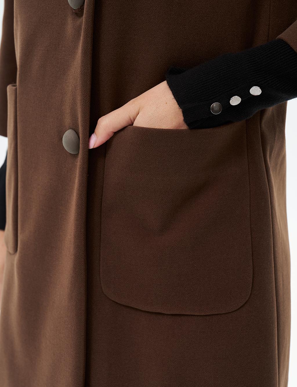 Three Quarter Sleeve Cashmere Coat Coffee