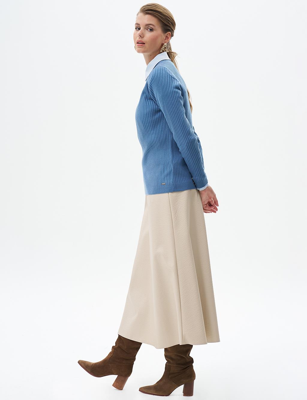 Faux Leather Flared Skirt Cream