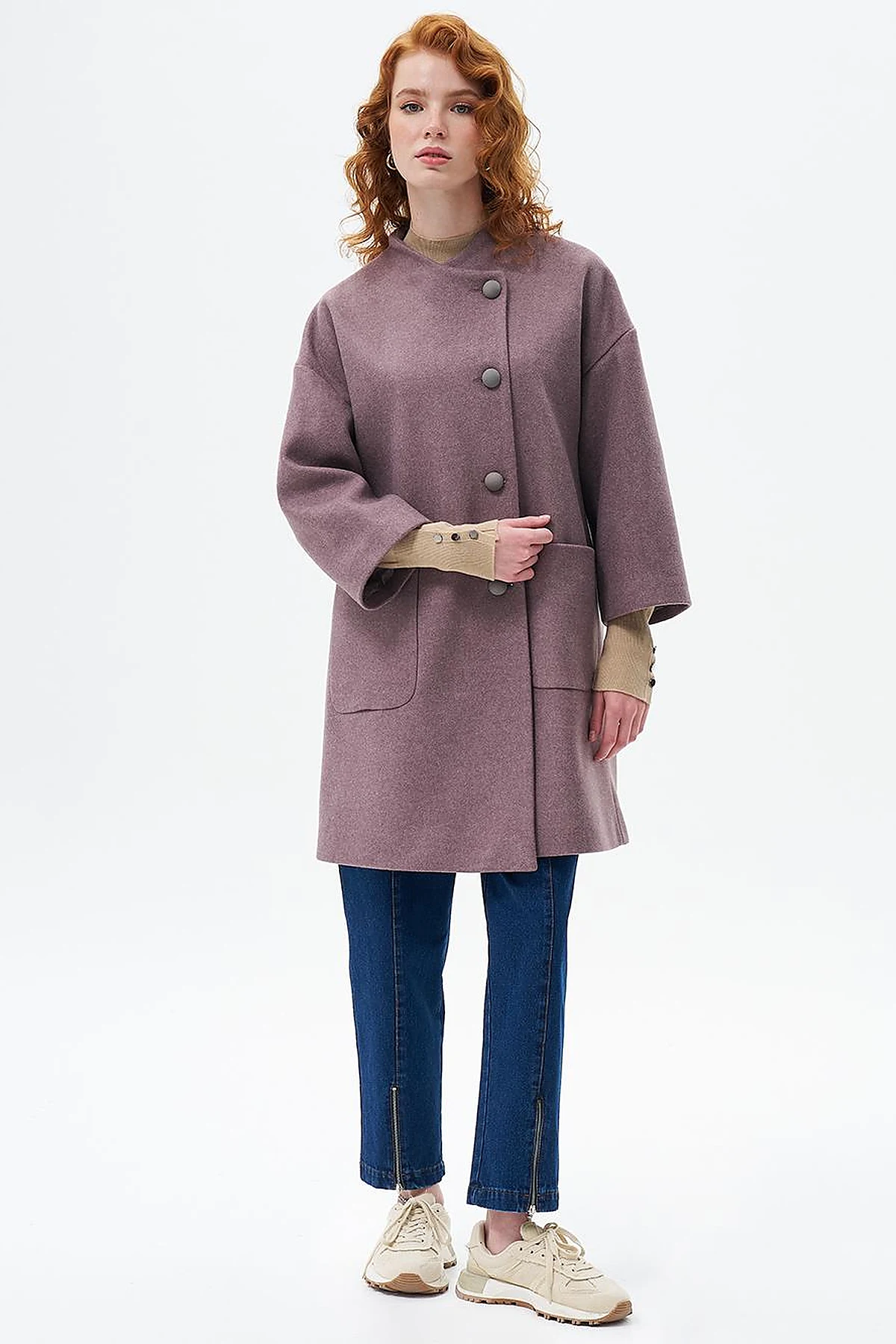 Three Quarter Sleeve Cashmere Coat Desert Brown
