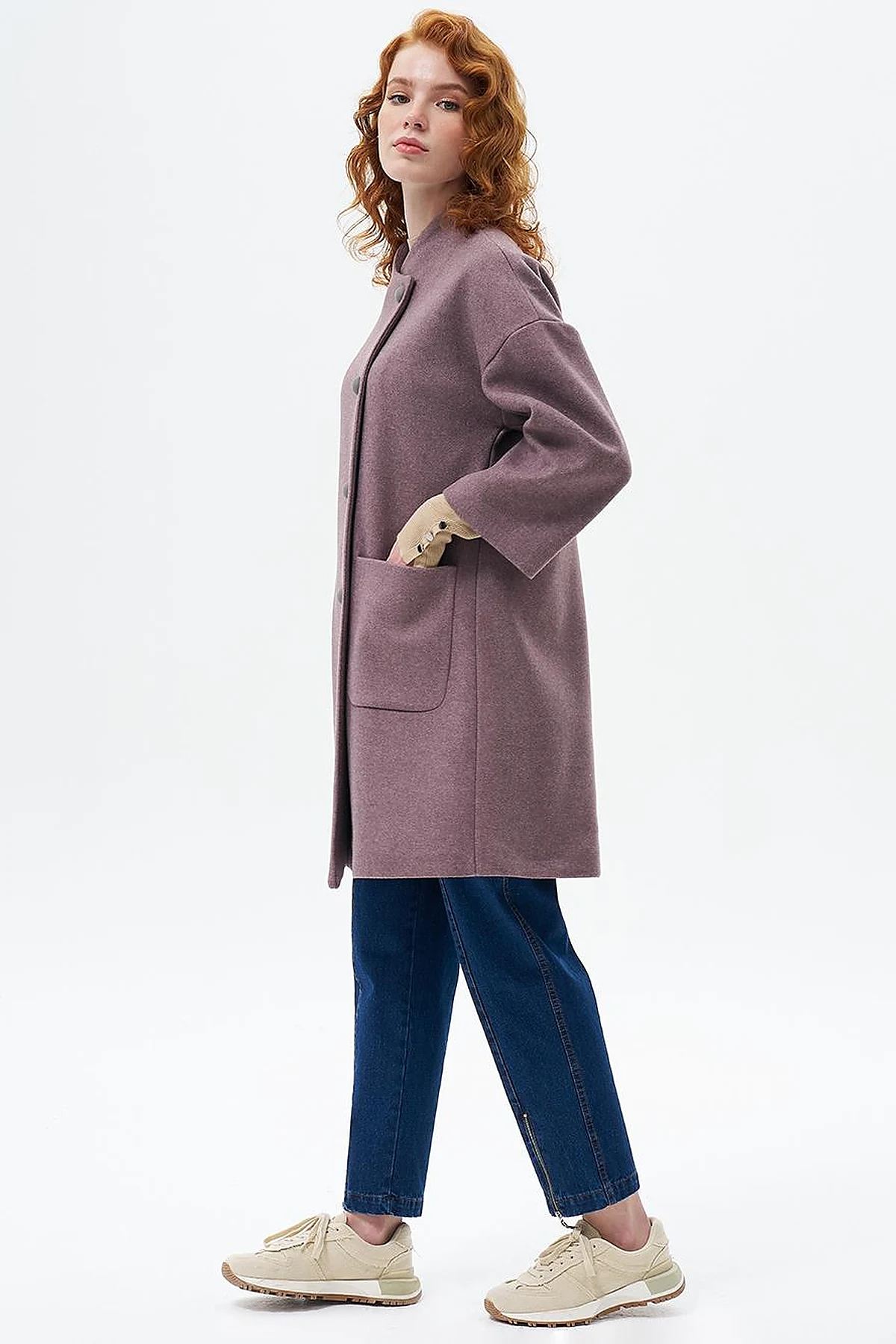 Three Quarter Sleeve Cashmere Coat Desert Brown