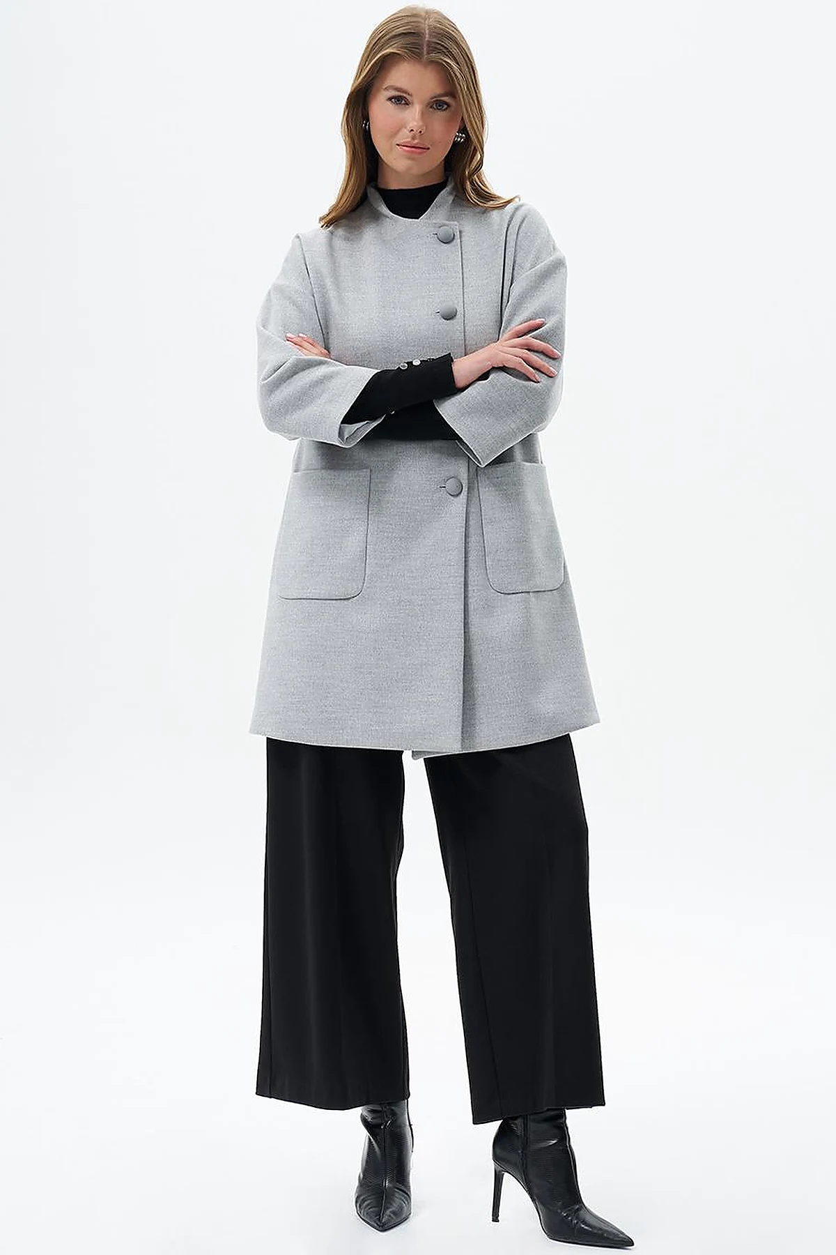 Three Quarter Sleeve Cashmere Coat Light Gray