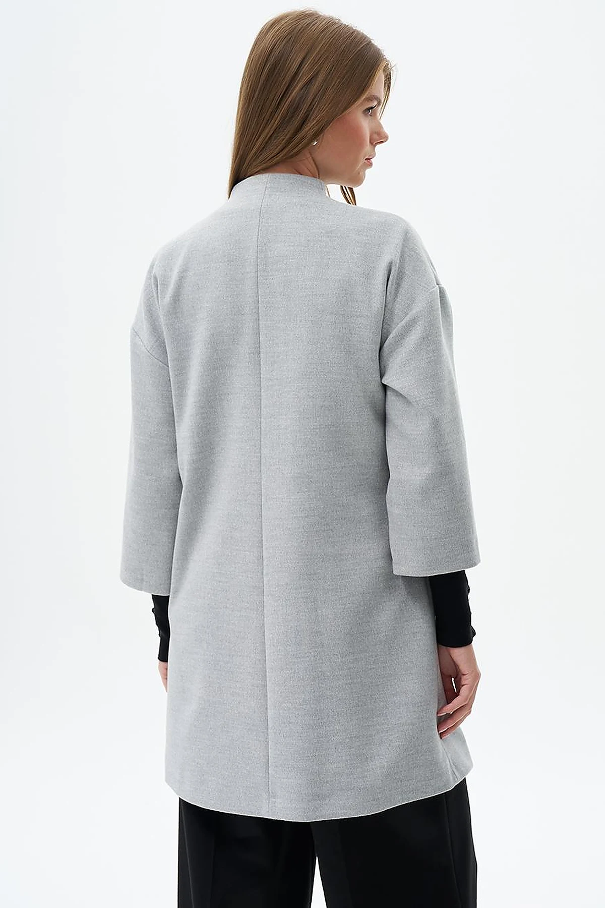 Three Quarter Sleeve Cashmere Coat Light Gray