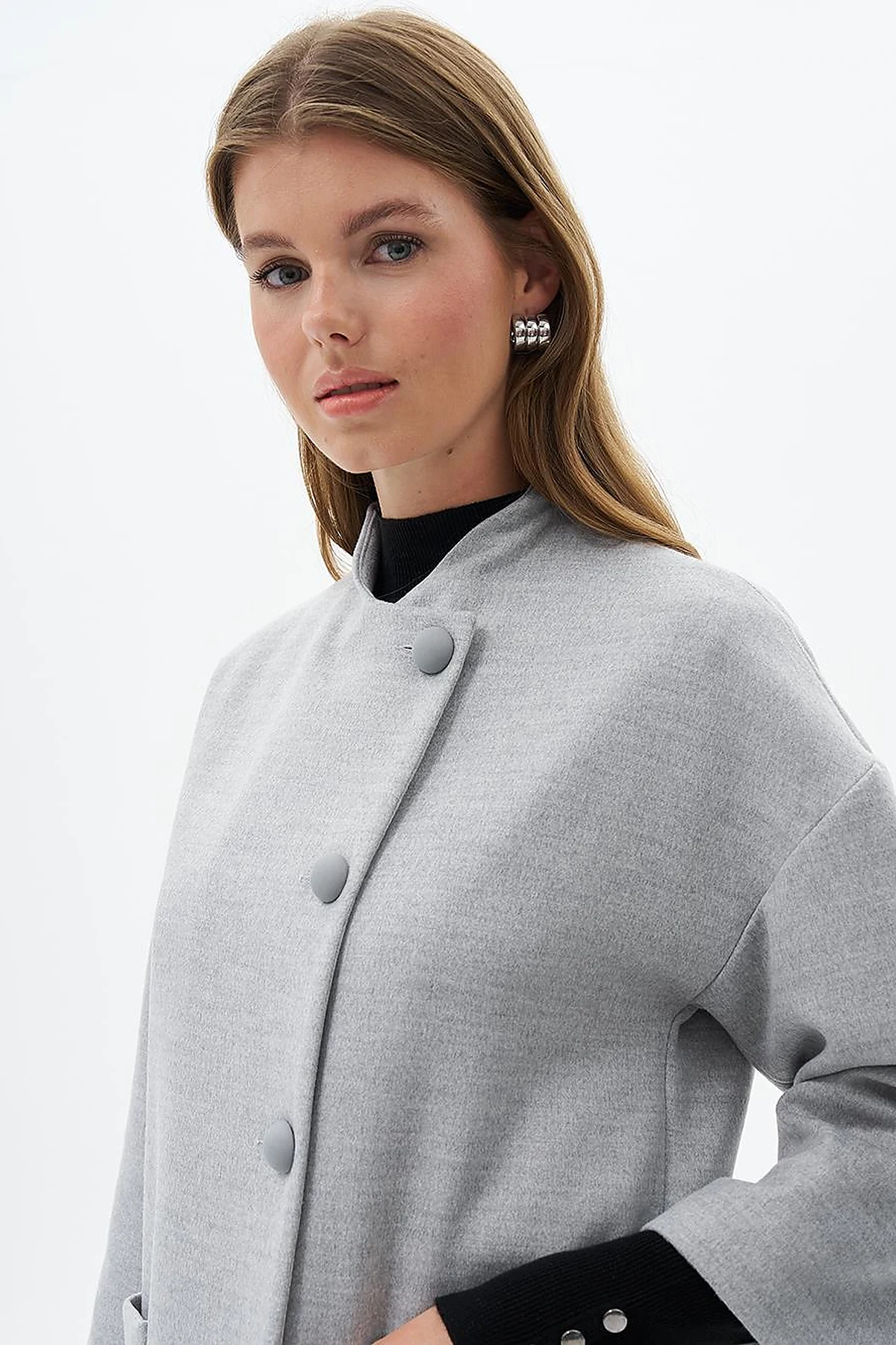 Three Quarter Sleeve Cashmere Coat Light Gray