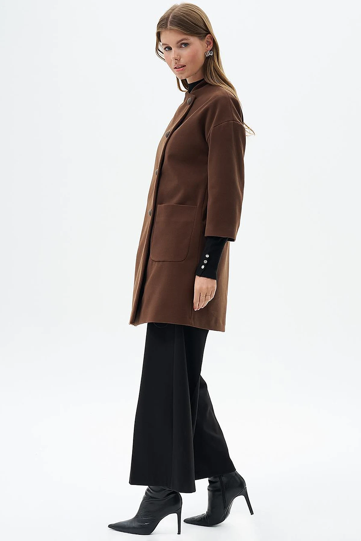 Three Quarter Sleeve Cashmere Coat Coffee
