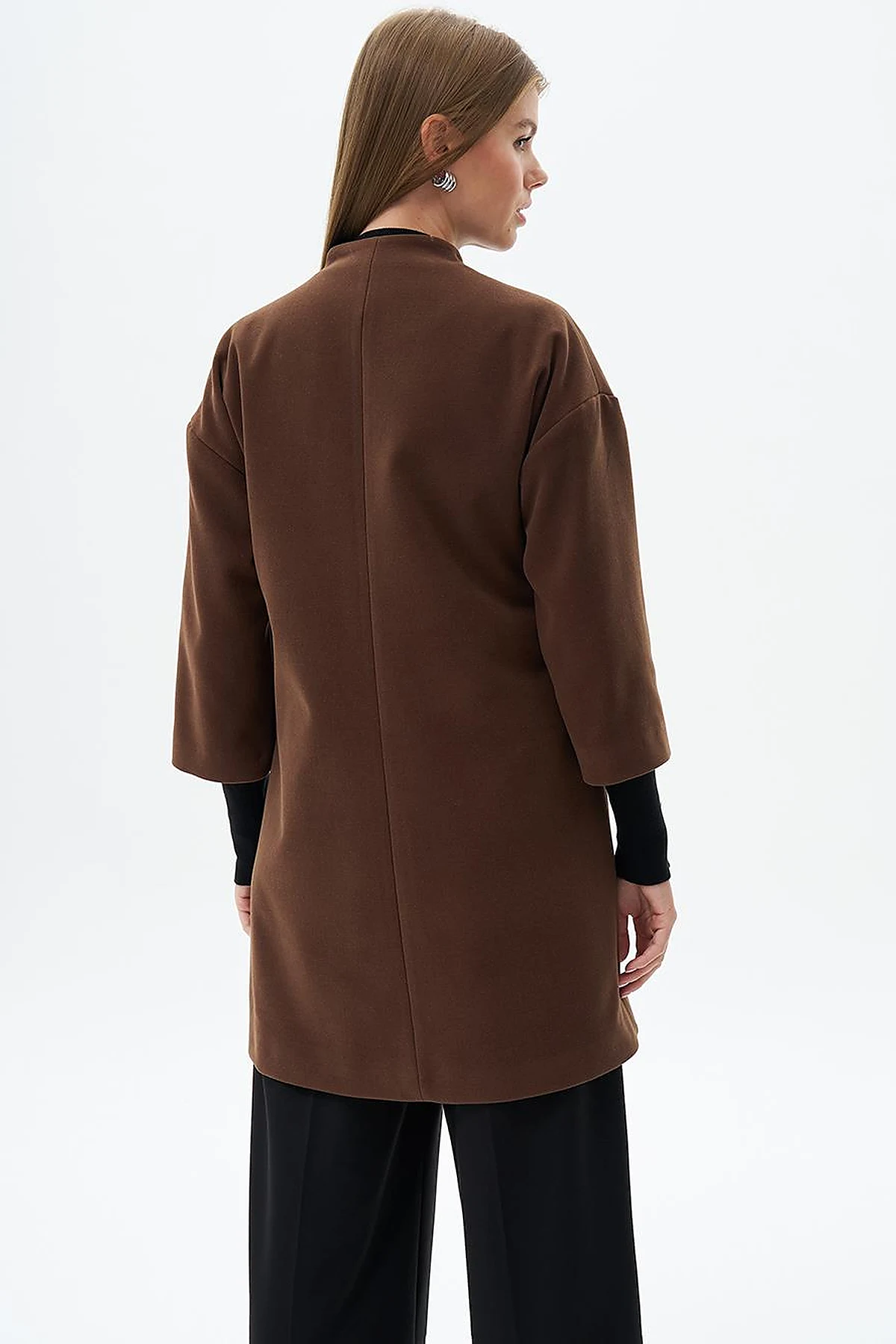 Three Quarter Sleeve Cashmere Coat Coffee